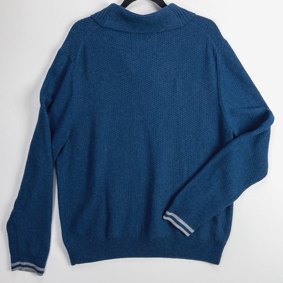 Jos. A. Bank Merino Wool Shawl Collar Sweater Men’s XL Slim Fit Navy Ribbed Knit - Picture 9 of 12